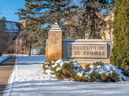 University of St. Thomas campus exterior and sign