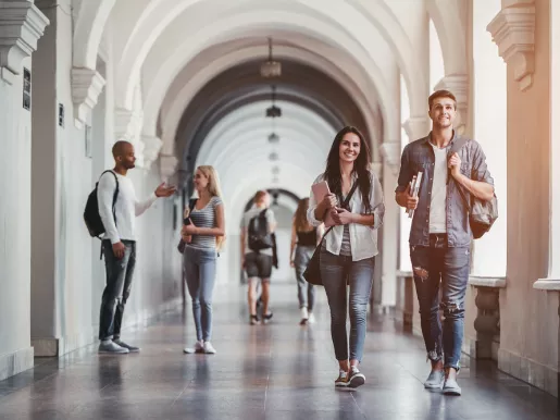 Students walking on college campus