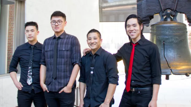 The Slants in front of the Liberty Bell