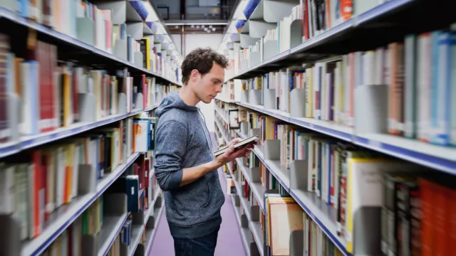 student at a library