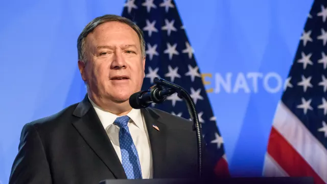 Mike Pompeo speaking at 2018 NATO Summit